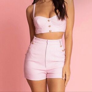 Meshki x Amber Pink Gingham Crop Bustier Top